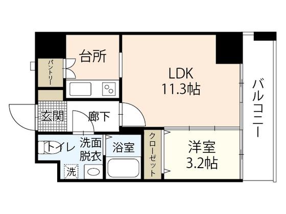 ペルソナ大手町(1LDK/2階)の間取り写真