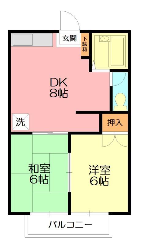 ウィング湘南(2DK/1階)の間取り写真