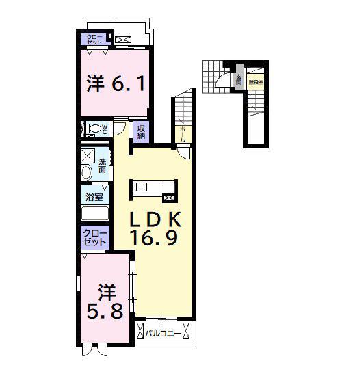 カレントカーサ ガーデン(2LDK/2階)の間取り写真