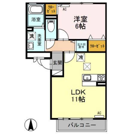 セブンワンテンE/F(1LDK/1階)の間取り写真