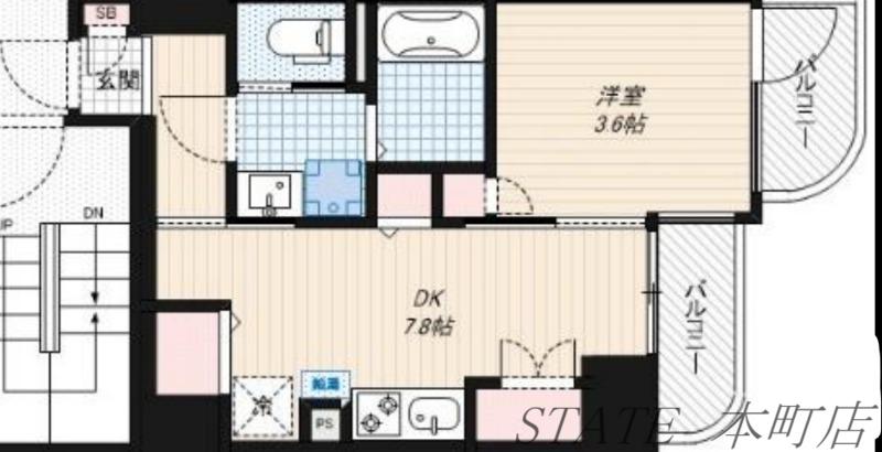 ALZA北浜(1DK/9階)の間取り写真