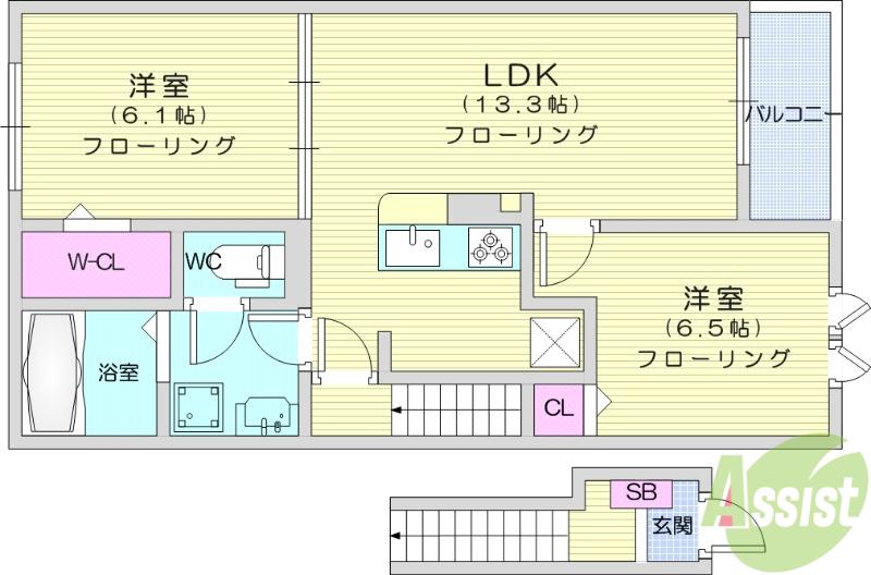 杜の風 人来田(2LDK/2階)の間取り写真