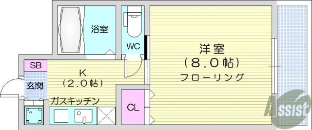 プランドビル北四番丁(1K/6階)の間取り写真