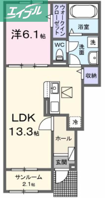 エスポワール昴B(1LDK/1階)の間取り写真