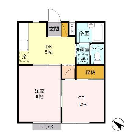 コスモプラザB(2DK/1階)の間取り写真