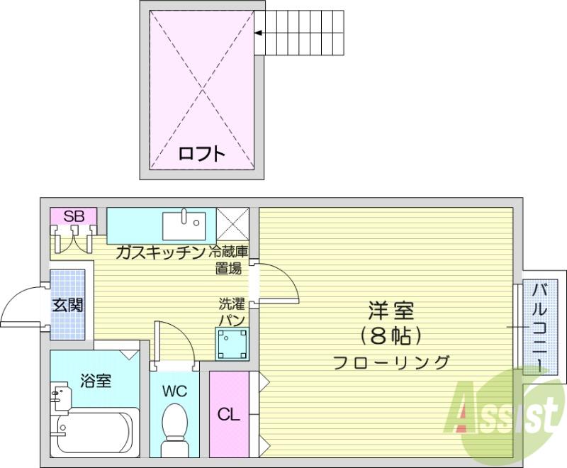 クレセール蒲町弐番館(1K/2階)の間取り写真