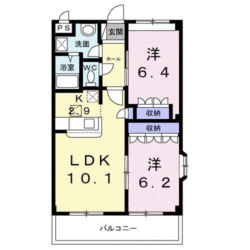 エミールシャラン(2LDK/2階)の間取り写真