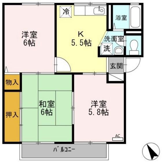 プレジール小野F棟(3K/2階)の間取り写真