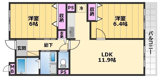 アルコバレーノ(2LDK/3階)の間取り写真