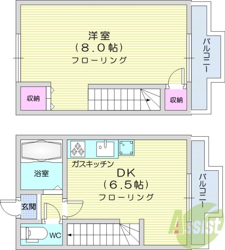 木町東経ビル(1DK/3階)の間取り写真