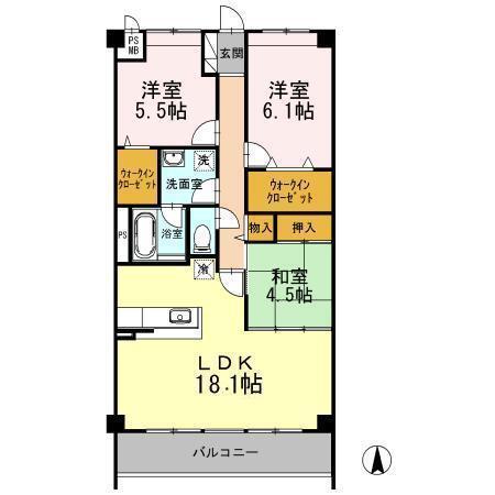 THECORNER南蔵王(3LDK/3階)の間取り写真