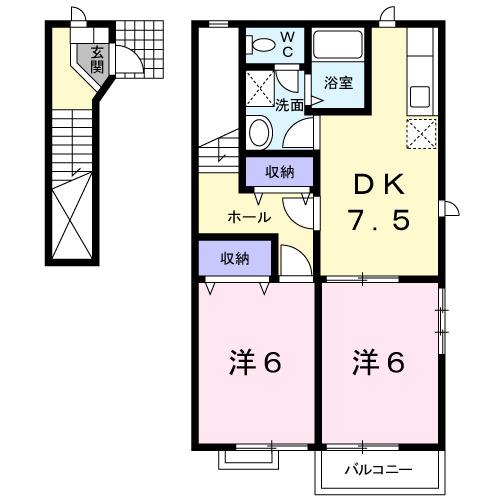 スカイハイム(2DK/2階)の間取り写真