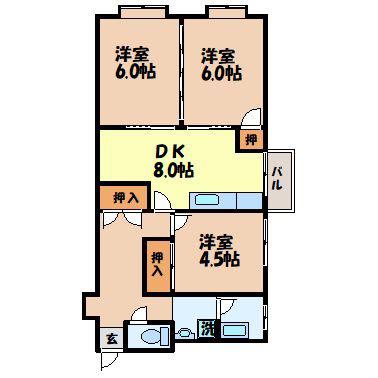 梶田ビル(3LDK/3階)の間取り写真