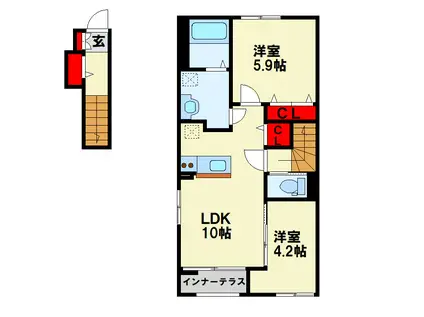 八幡西区楠木2丁目アパート(2LDK/2階)の間取り写真