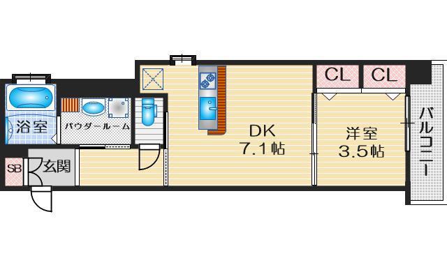 ファーストフィオーレ江坂江の木町パークサイド(1DK/4階)の間取り写真