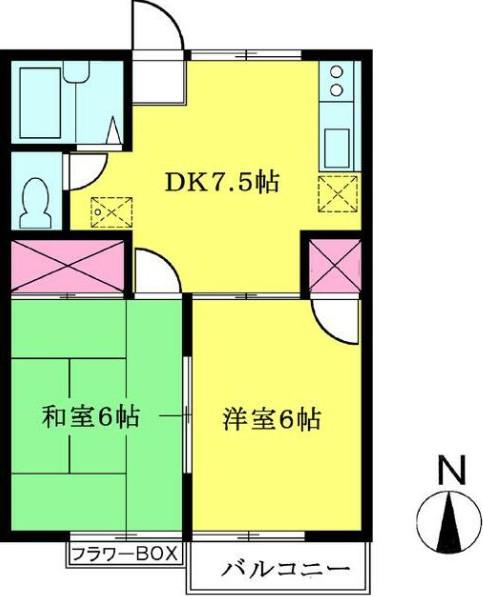 ハイツウエストサイド(2DK/2階)の間取り写真