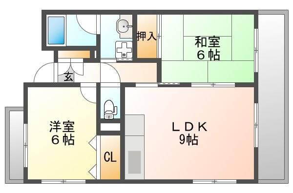 リビエーヌ宝町(2DK/5階)の間取り写真