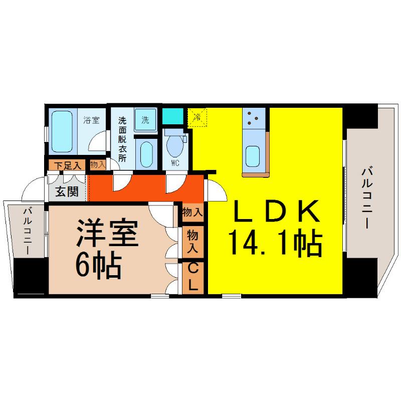 KAMIMAEZU RISE(1LDK/10階)の間取り写真