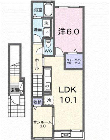 ウッドスプリング山根 B 1LDKSW(1LDK/2階)の間取り写真