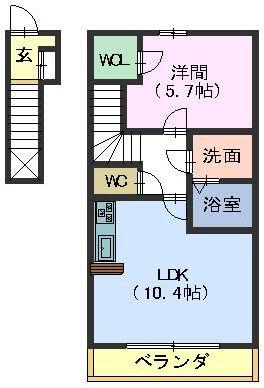 ヴァンヴェール(1LDK/2階)の間取り写真
