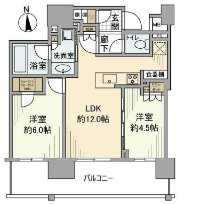 パークホームズ浅草橋(2LDK/13階)の間取り写真