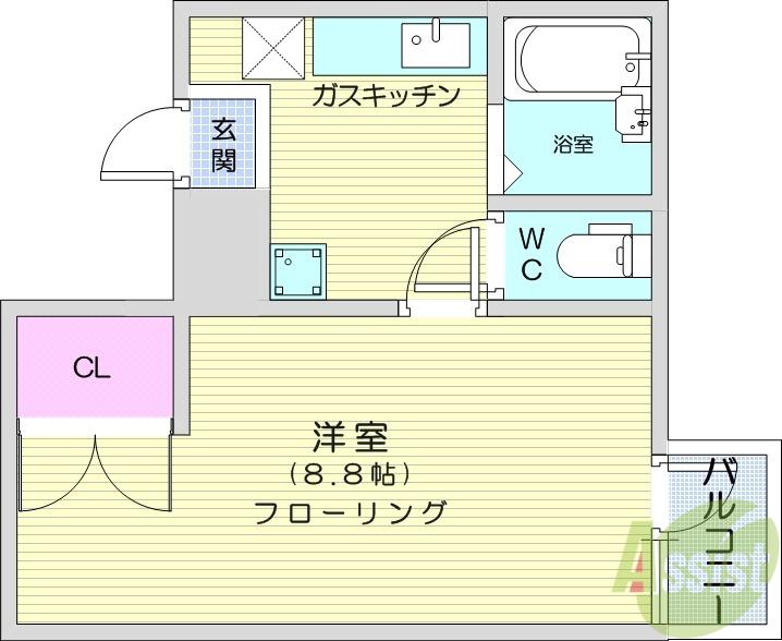 ビューパレス越路(1K/1階)の間取り写真