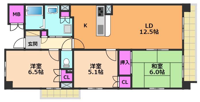 UURコート茨木東中条(3LDK/1階)の間取り写真