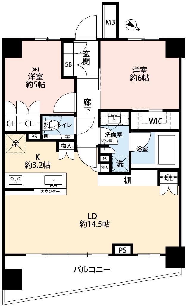 パークナード目黒(2LDK/3階)の間取り写真