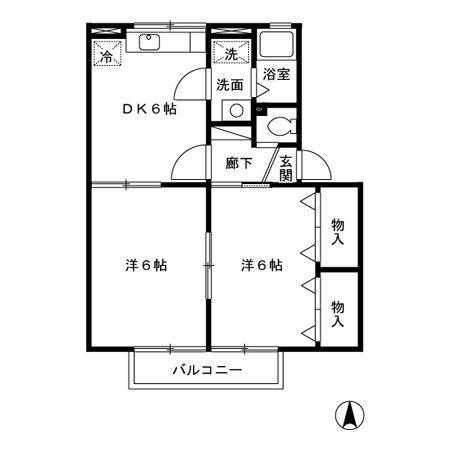 御料所ガーデンH(2DK/1階)の間取り写真