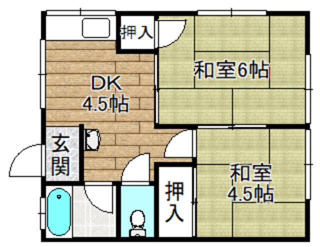 奥田コーポ(2DK/2階)の間取り写真
