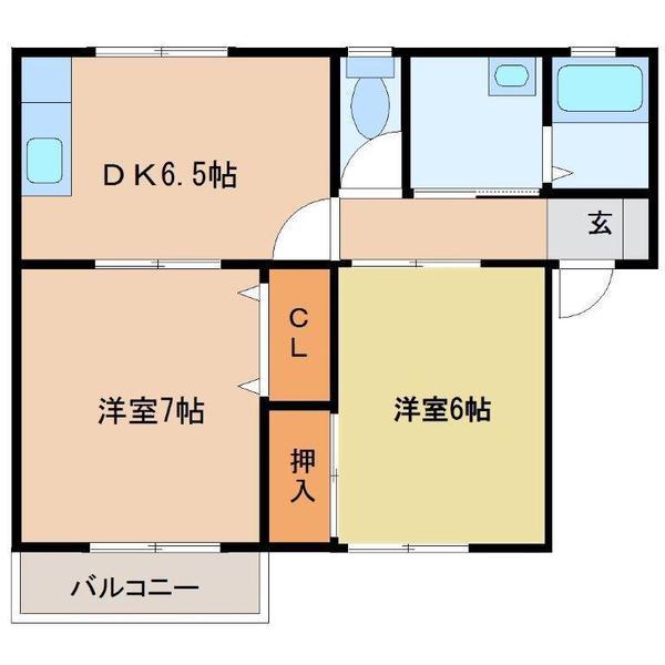 ハイカムールDAIEI A棟(2DK/1階)の間取り写真