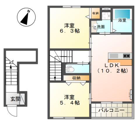 ディモア笠井(2LDK/2階)の間取り写真