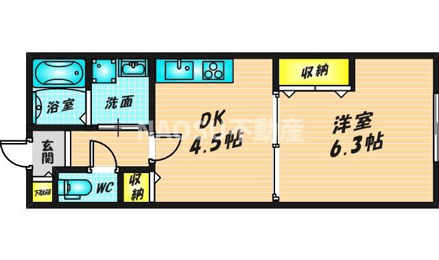 ヴァロンドール中野(1DK/1階)の間取り写真