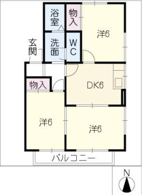 サンディーヌ(3DK/2階)の間取り写真