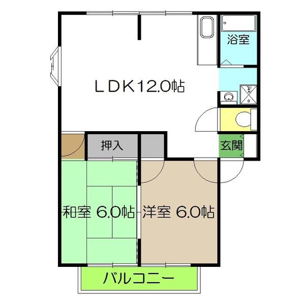 サンビレッジF A棟(2LDK/1階)の間取り写真