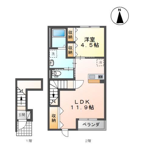 アレイひまわり(1LDK/2階)の間取り写真