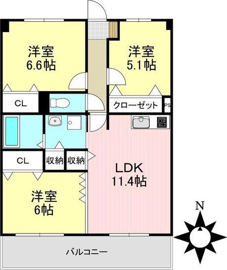 ジュネスホワイト(3LDK/1階)の間取り写真