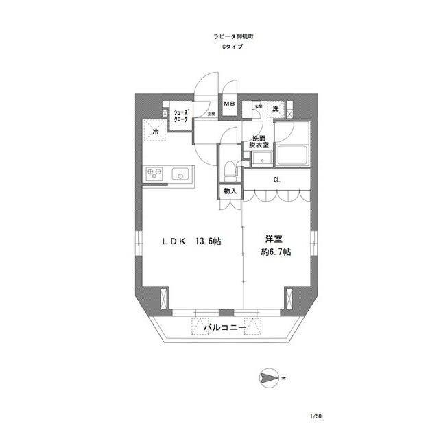 ラ・ヴィータ新御徒町(1LDK/8階)の間取り写真