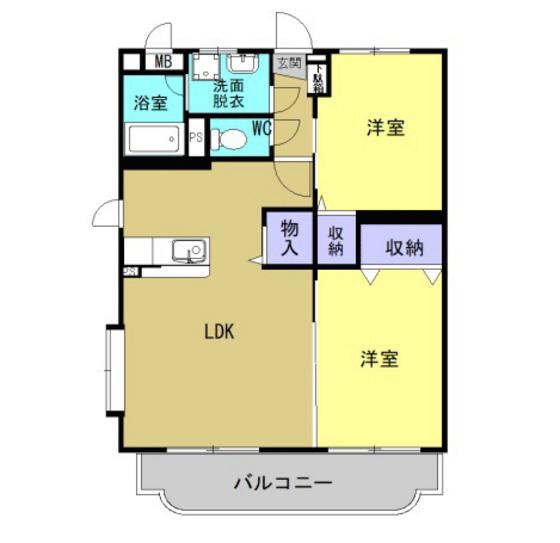 グランメールK(2LDK/2階)の間取り写真