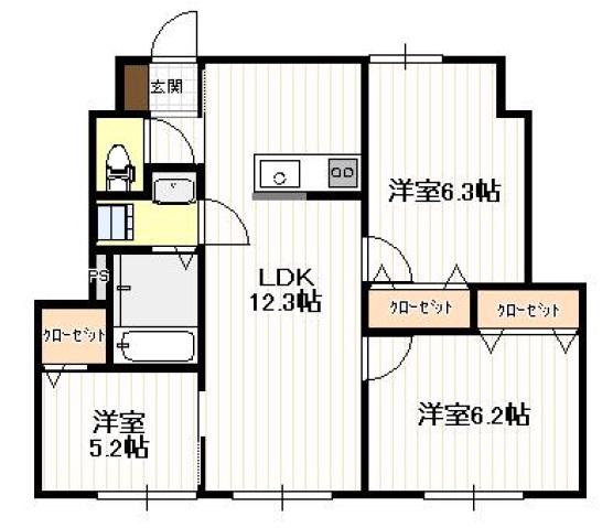 ギア4小方(3LDK/1階)の間取り写真