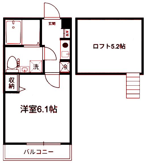 フルール井土ヶ谷(1K/2階)の間取り写真