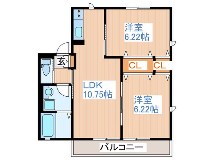 グランハイム富沢(2LDK/2階)の間取り写真