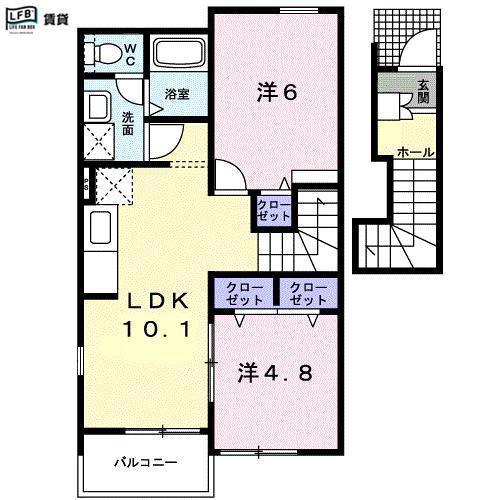 サンパティークII(2LDK/2階)の間取り写真