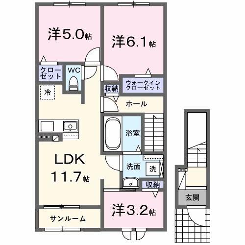 アンソレイエ高浜I(2SLDK/2階)の間取り写真