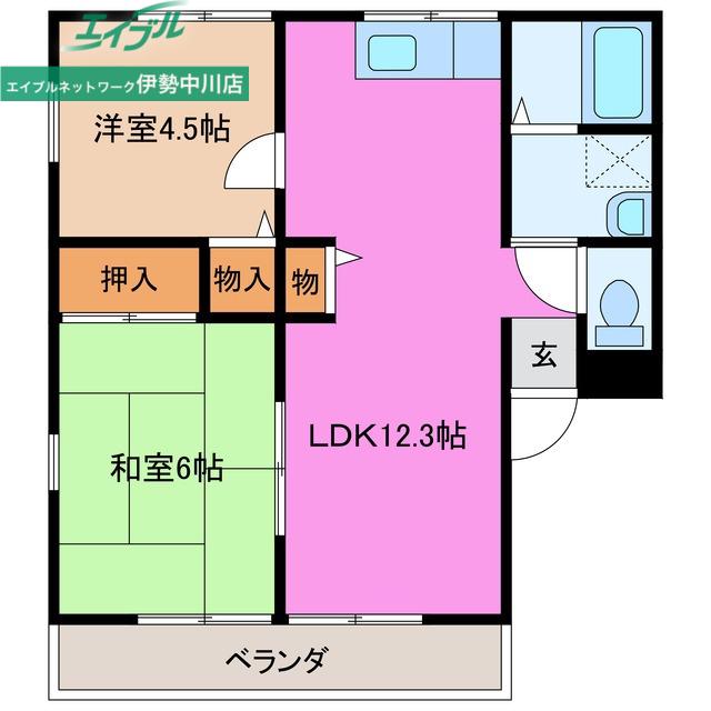 ラフィーネ南郊D(2LDK/1階)の間取り写真
