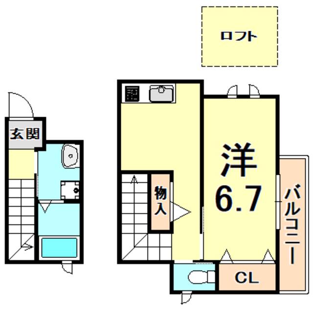 サンウィング妙法寺(1K/2階)の間取り写真