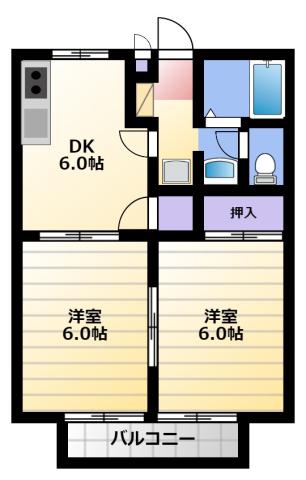 ビーライン表鷲津II(2DK/1階)の間取り写真