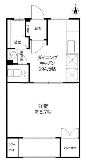 岡本梅林5号棟(1DK/2階)の間取り写真