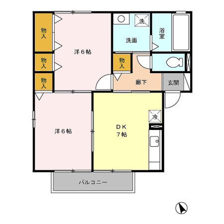 ウィルモア今江B(2DK/1階)の間取り写真
