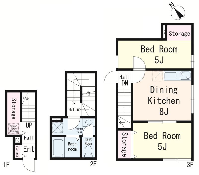 YOU HOUSE 喜のや(2DK/3階)の間取り写真